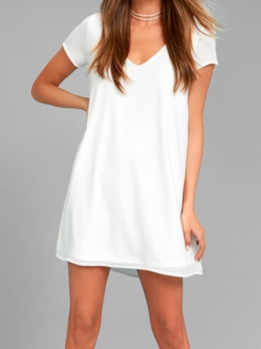 NWT Lulus Freestyle White Shift Dress V-Neck Mini • Size S
